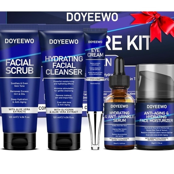 DOYEEWO Skin Care Kit Facial Scrub Cleanser Anti Aging Hydrating Serum Moist... - Picture 1 of 9
